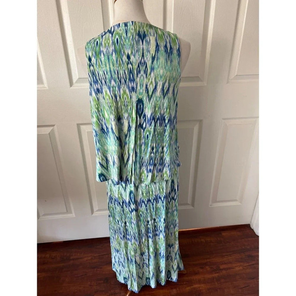 Chicos Sleeveless Maxi Dress Size 4 Blue Green Ikat Print Summer Boho Resort - Picture 7 of 12